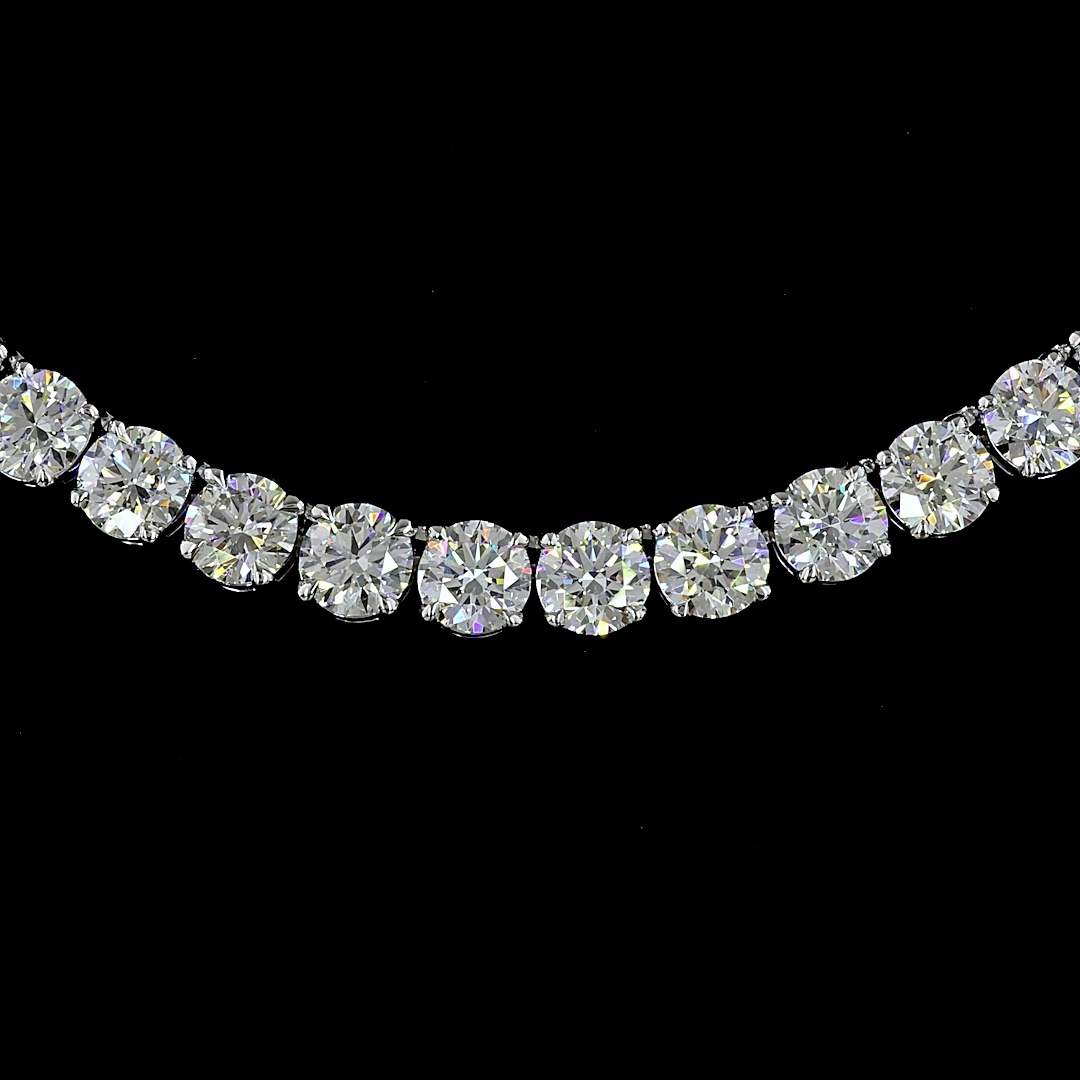 Lab-Grown 6.63 Carat Round - Diamond 14K White Gold Tennis Necklace