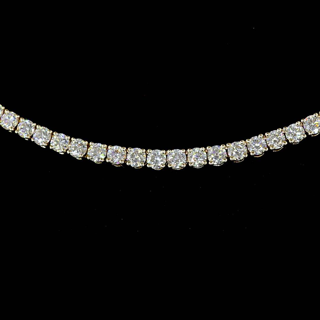Lab-Grown 6.89 Carat Round E-VS1 Diamond 14K Yellow Gold Tennis Necklace