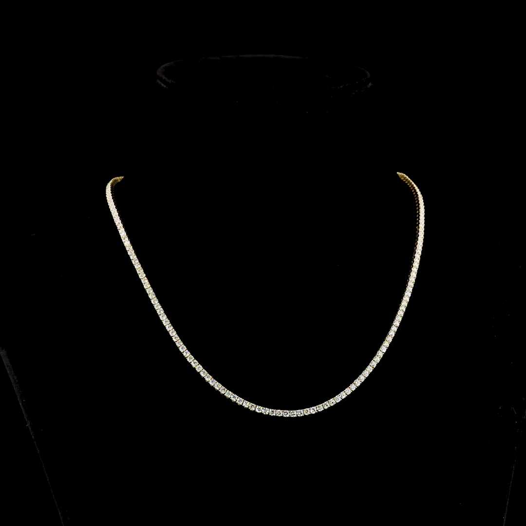 Lab-Grown 6.88 Carat Round E-VS Diamond 14K Yellow Gold Tennis Necklace