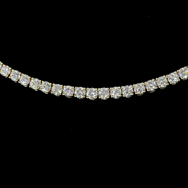 Lab-Grown 6.88 Carat Round E-VS Diamond 14K Yellow Gold Tennis Necklace