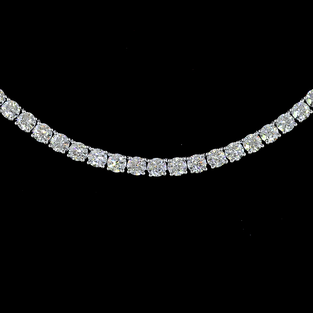 Lab-Grown 9.26 Carat Round E-VS1 Diamond 14K White Gold Tennis Necklace
