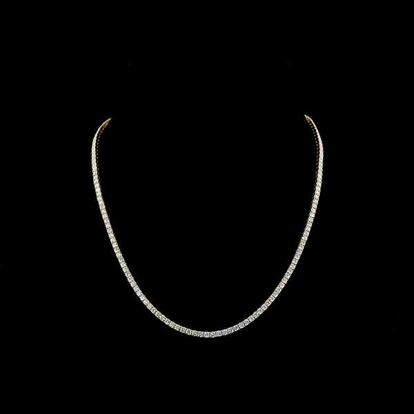 Lab-Grown 9.37 Carat Round E-VS Diamond 14K Yellow Gold Tennis Necklace
