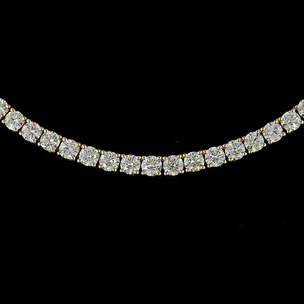 Lab-Grown 9.51 Carat Round - Diamond 14K Yellow Gold Tennis Necklace