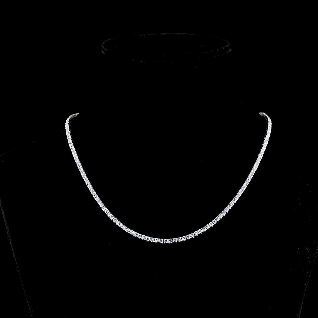 Lab-Grown 8.08 Carat Round E-F- Diamond 14K White Gold Tennis Necklace