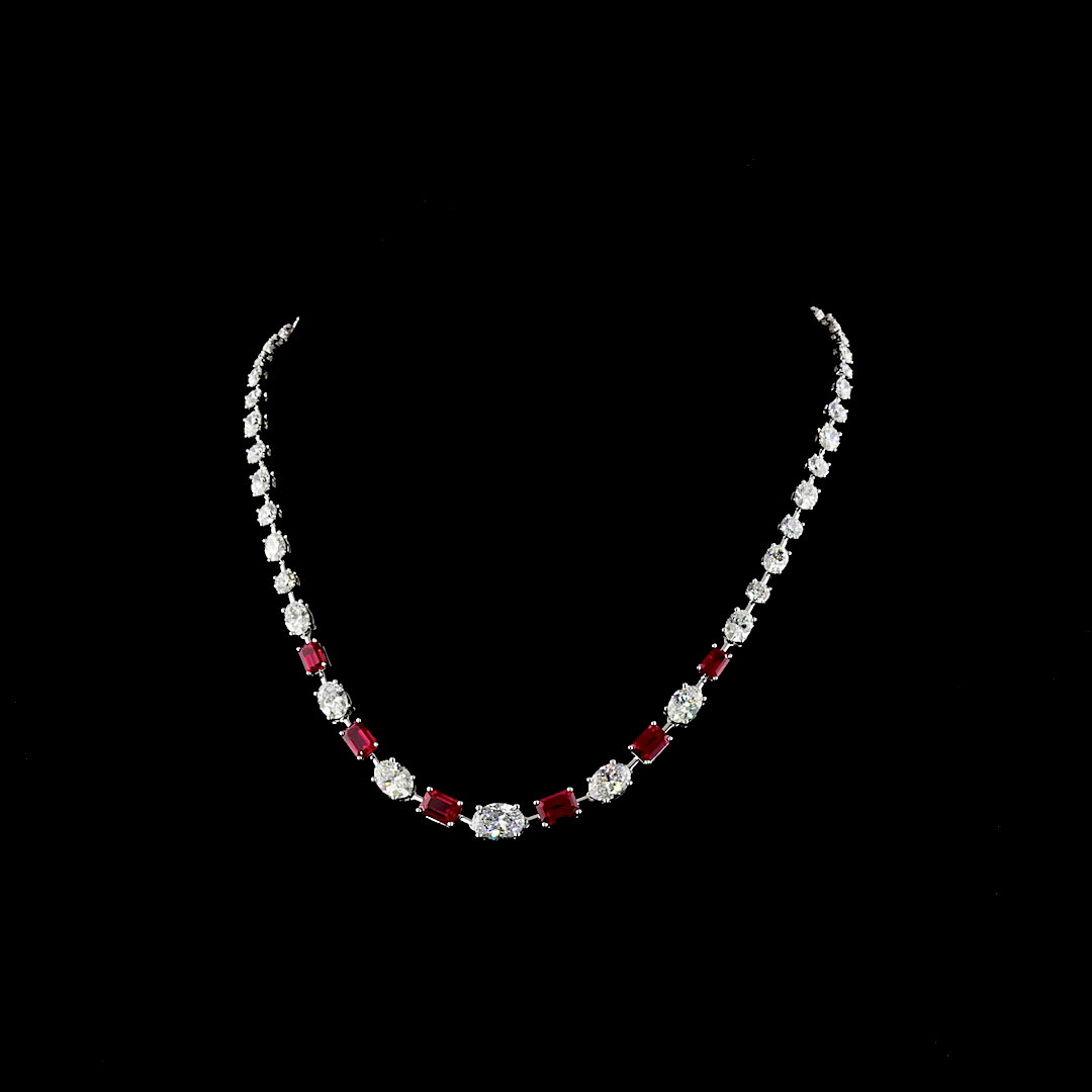 Lab-Grown 15.03 Carat MIX - Diamond 14K White Gold Station Necklace