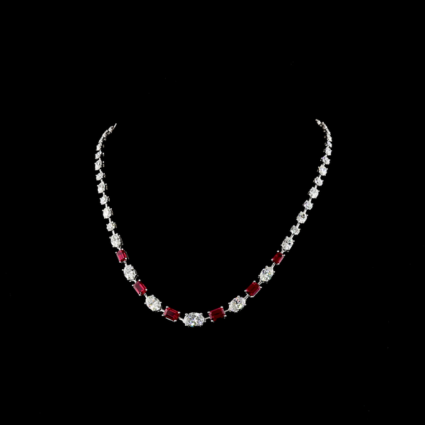 Lab-Grown 15.03 Carat MIX - Diamond 14K White Gold Station Necklace