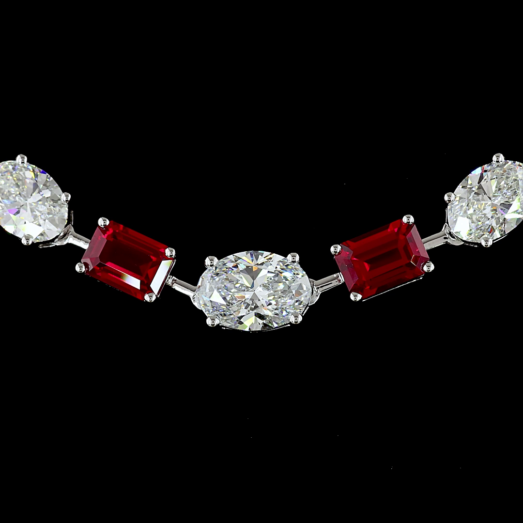 Lab-Grown 15.03 Carat MIX - Diamond 14K White Gold Station Necklace