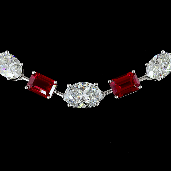 Lab-Grown 15.03 Carat MIX - Diamond 14K White Gold Station Necklace