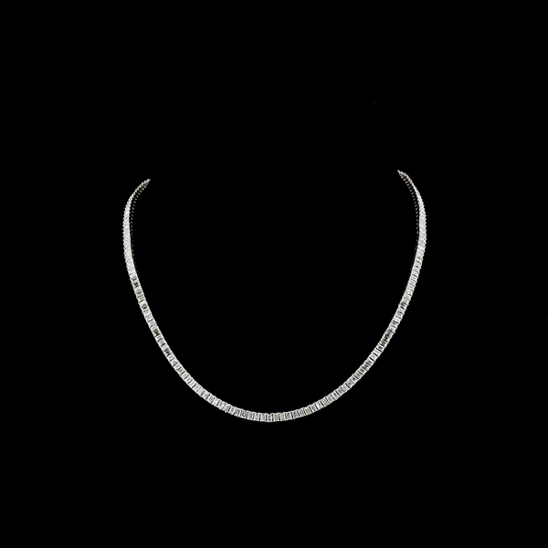 Lab-Grown 12.24 Carat Emerald E-VS Diamond 14K White Gold Tennis Necklace