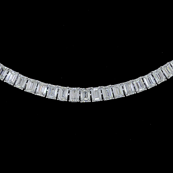 Lab-Grown 12.24 Carat Emerald E-VS Diamond 14K White Gold Tennis Necklace