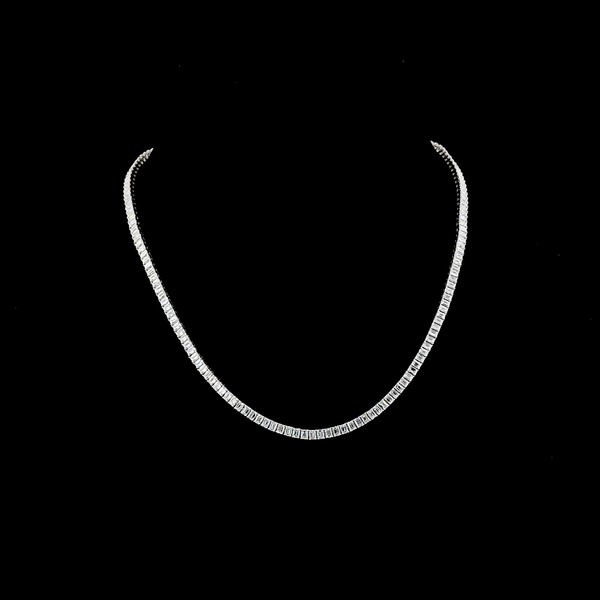 Lab-Grown 11.15 Carat Emerald E-VS Diamond 14K White Gold Tennis Necklace