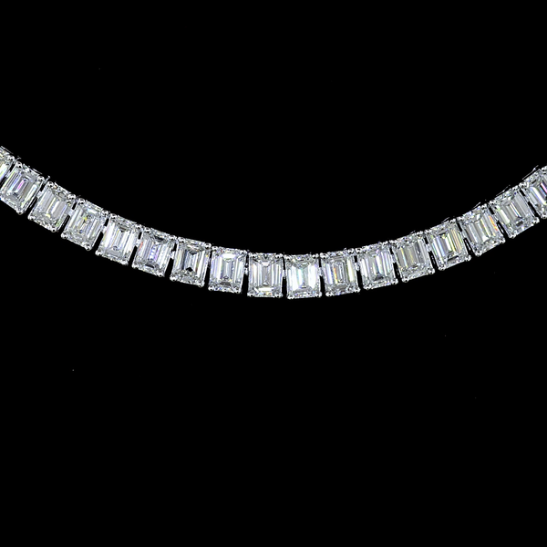 Lab-Grown 11.15 Carat Emerald E-VS Diamond 14K White Gold Tennis Necklace