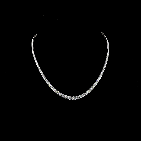 Lab-Grown 12.89 Carat Round E-VS Diamond 14K White Gold Riviera Necklace