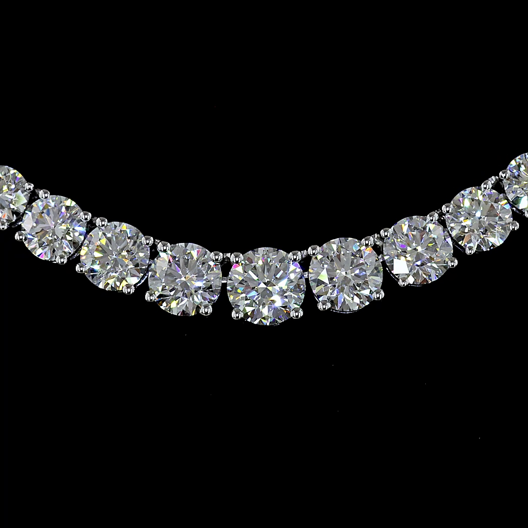 Lab-Grown 12.89 Carat Round E-VS Diamond 14K White Gold Riviera Necklace