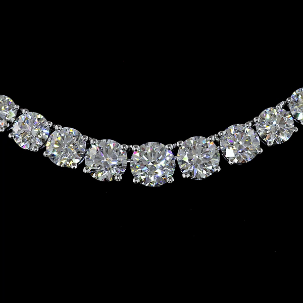 Lab-Grown 12.89 Carat Round E-VS Diamond 14K White Gold Riviera Necklace