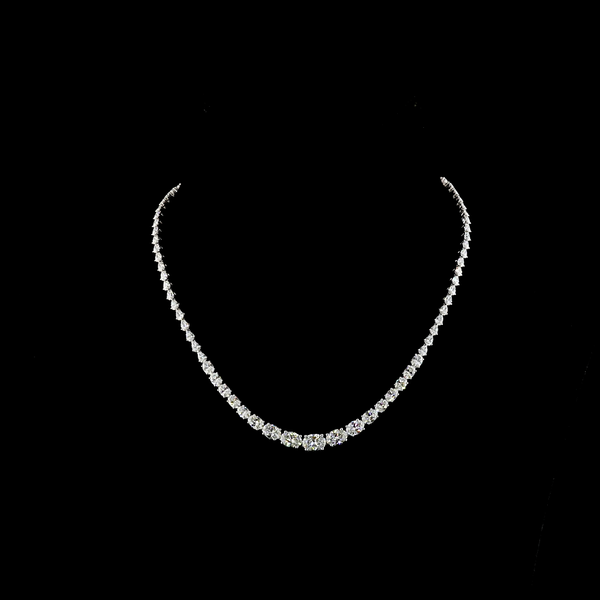 Lab-Grown 12.12 Carat Oval E-VVS2 Diamond 14K White Gold Riviera Necklace