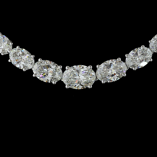 Lab-Grown 12.12 Carat Oval E-VVS2 Diamond 14K White Gold Riviera Necklace