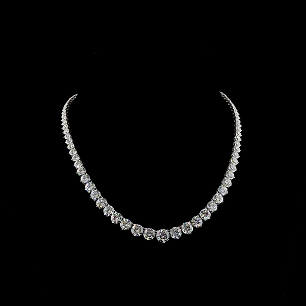 Lab-Grown 40 Carat Round E-VS1 Diamond 14K White Gold Riviera Necklace