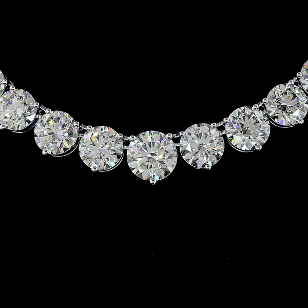 Lab-Grown 40 Carat Round E-VS1 Diamond 14K White Gold Riviera Necklace
