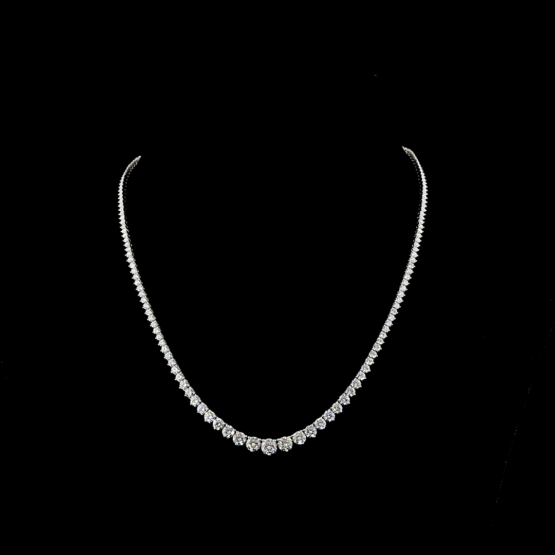 Lab-Grown 9.89 Carat Round E-VS Diamond 14K White Gold Riviera Necklace
