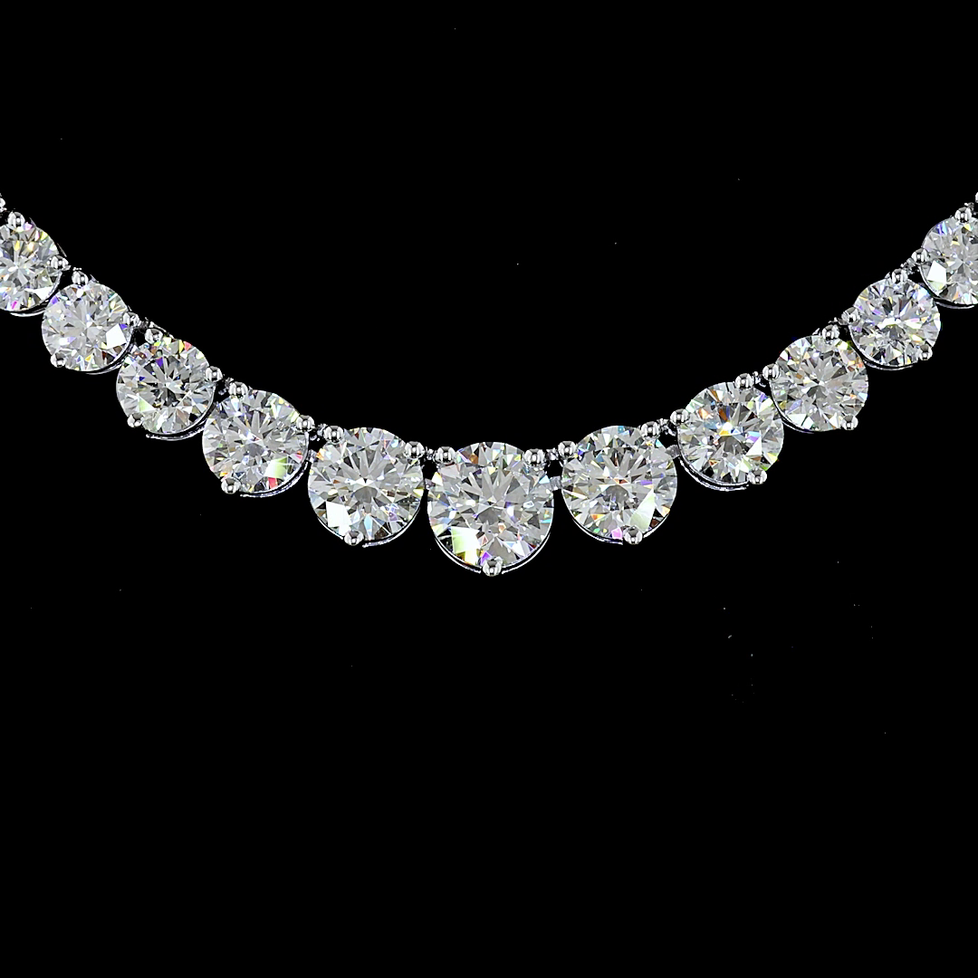 Lab-Grown 9.89 Carat Round E-VS Diamond 14K White Gold Riviera Necklace