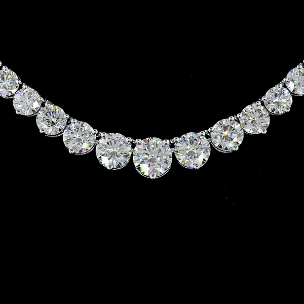 Lab-Grown 10.02 Carat Round E-VS Diamond 14K White Gold Riviera Necklace