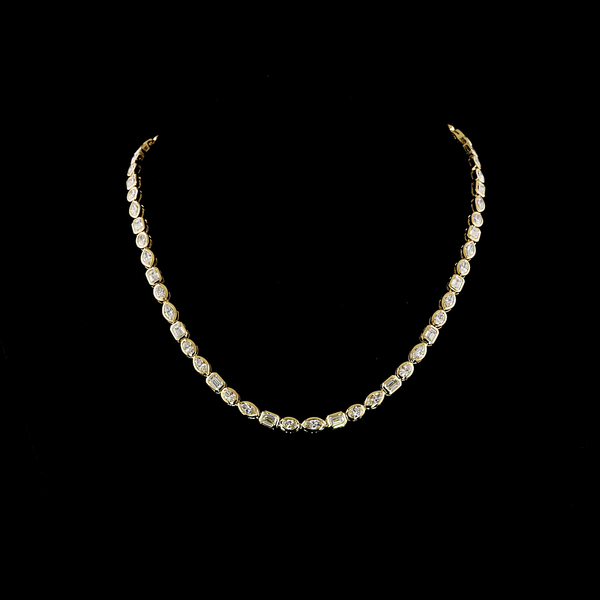 Lab-Grown 15.72 Carat MIX E-VS2 Diamond 14K Yellow Gold Tennis Necklace