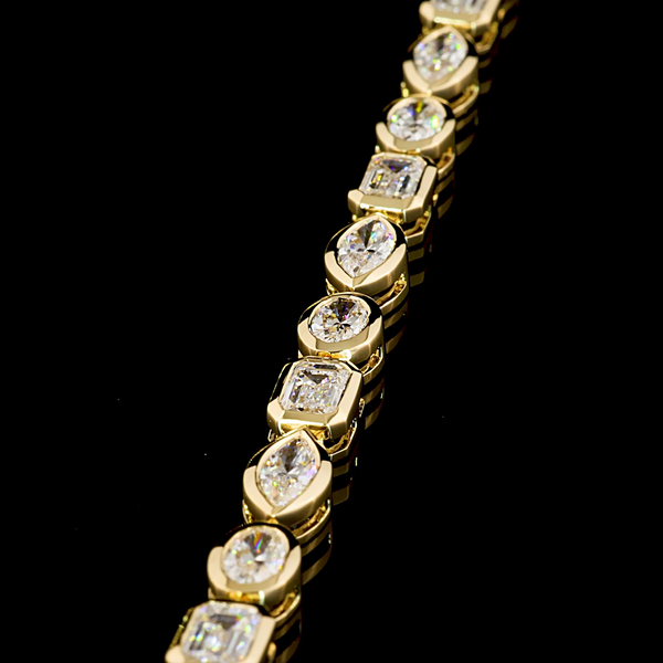 Lab-Grown 15.72 Carat MIX E-VS2 Diamond 14K Yellow Gold Tennis Necklace