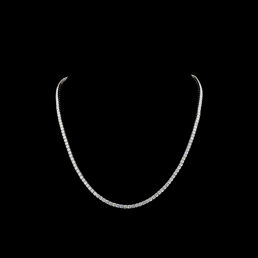 Lab-Grown 9.21 Carat Round E-VS1 Diamond 14K White Gold Tennis Necklace