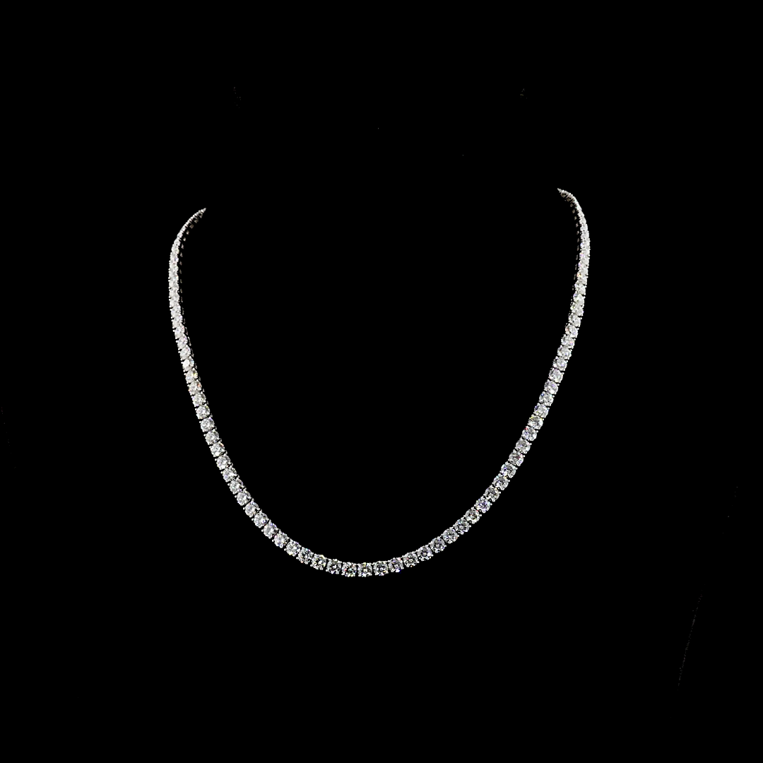 Lab-Grown 19.99 Carat Round E-VS Diamond 14K White Gold Tennis Necklace