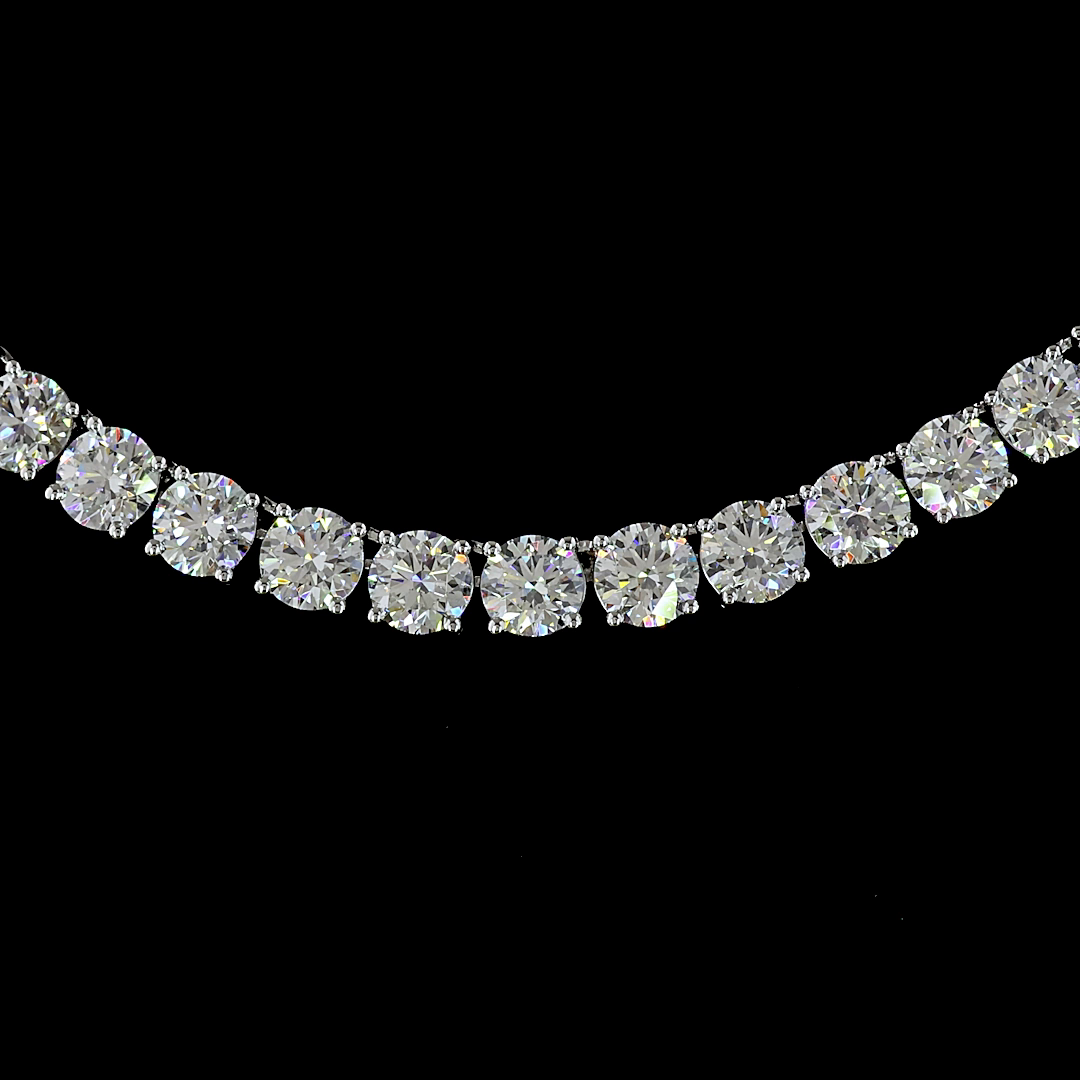 Lab-Grown 19.99 Carat Round E-VS Diamond 14K White Gold Tennis Necklace