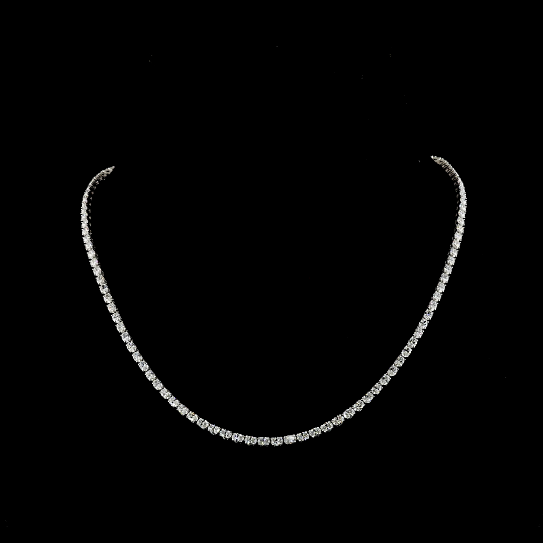 Lab-Grown 10.21 Carat Oval E-VS Diamond 14K White Gold Tennis Necklace