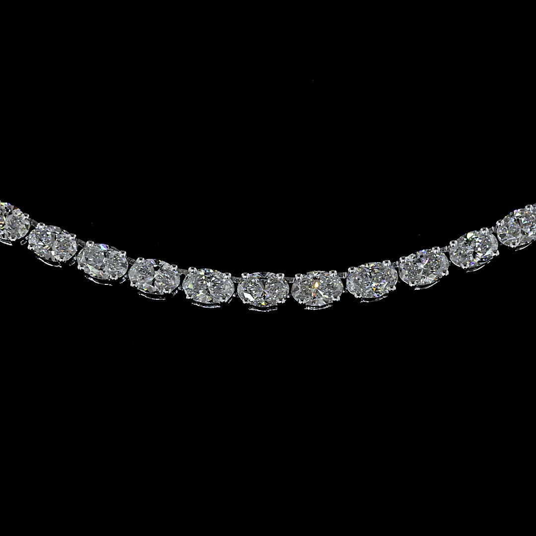 Lab-Grown 10.21 Carat Oval E-VS Diamond 14K White Gold Tennis Necklace