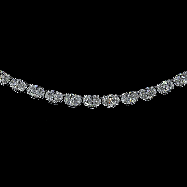 Lab-Grown 10.21 Carat Oval E-VS Diamond 14K White Gold Tennis Necklace