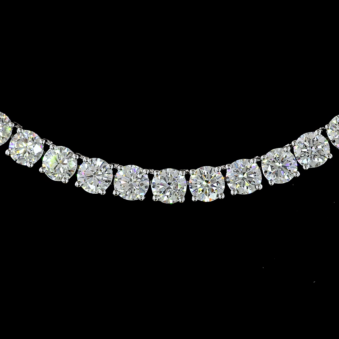 Lab-Grown 15.18 Carat Round E-VS Diamond 14K White Gold Tennis Necklace