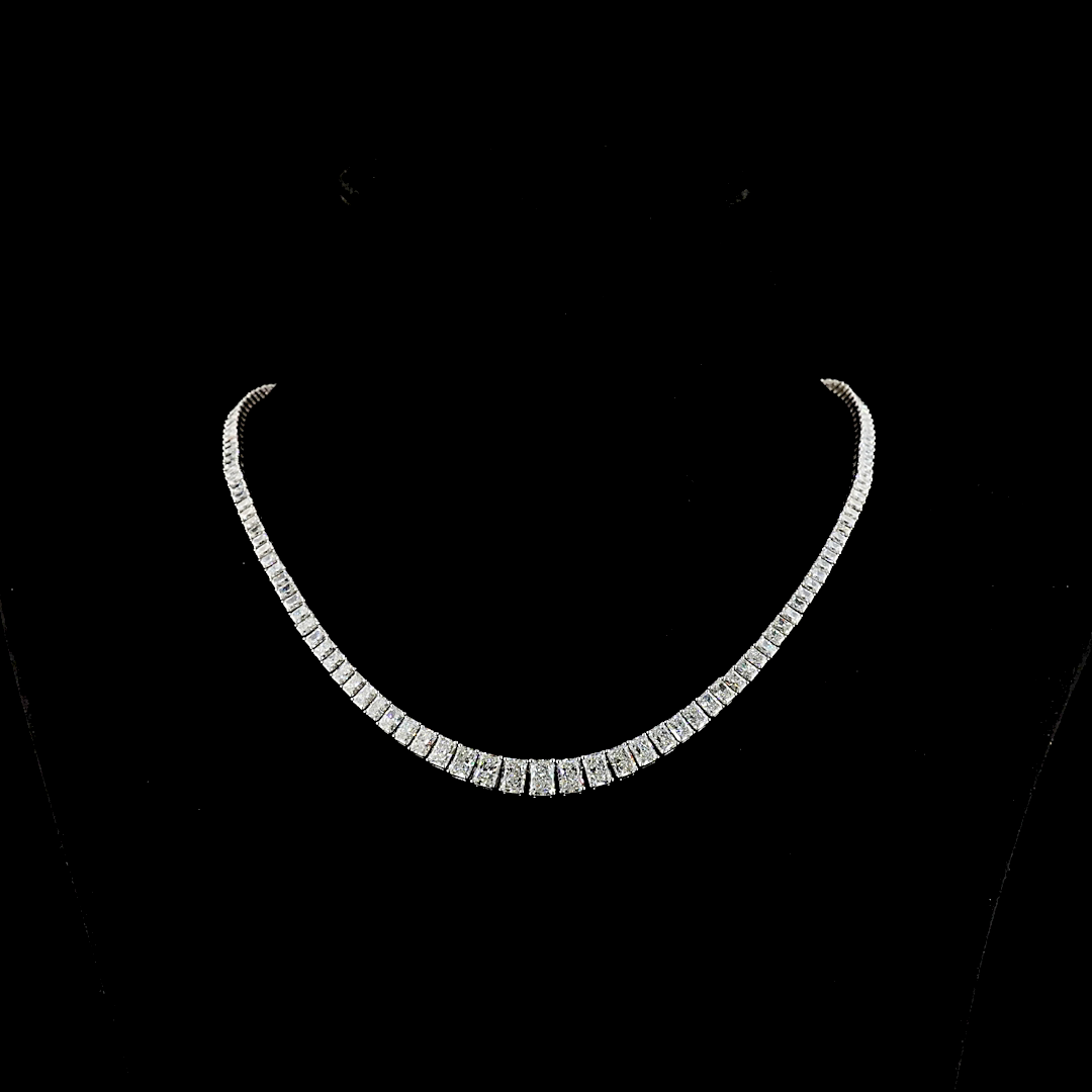 Lab-Grown 19.66 Carat Radiant E-VS2 Diamond 14K White Gold Riviera Necklace