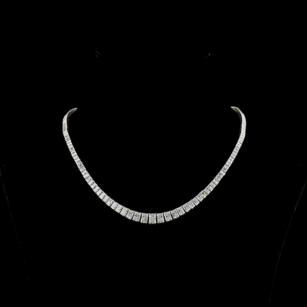 Lab-Grown 19.66 Carat Radiant E-VS2 Diamond 14K White Gold Riviera Necklace