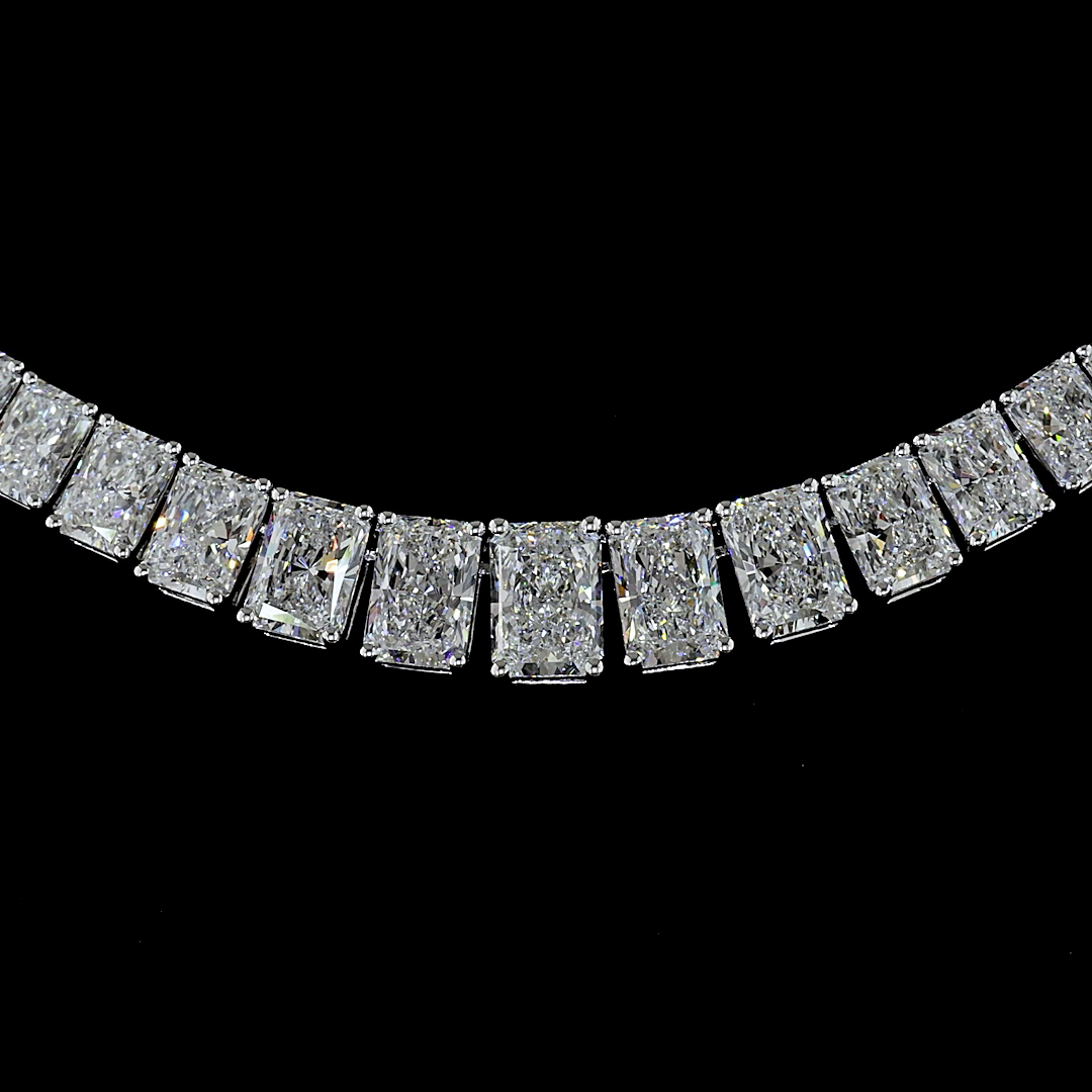 Lab-Grown 19.66 Carat Radiant E-VS2 Diamond 14K White Gold Riviera Necklace