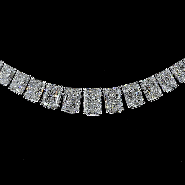 Lab-Grown 19.66 Carat Radiant E-VS2 Diamond 14K White Gold Riviera Necklace