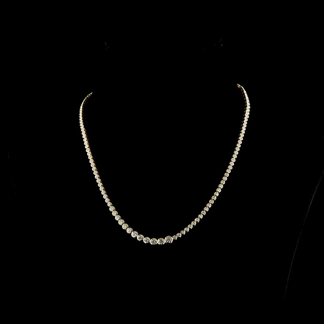 Lab-Grown 5.41 Carat Round E-VS Diamond 14K Yellow Gold Riviera Necklace