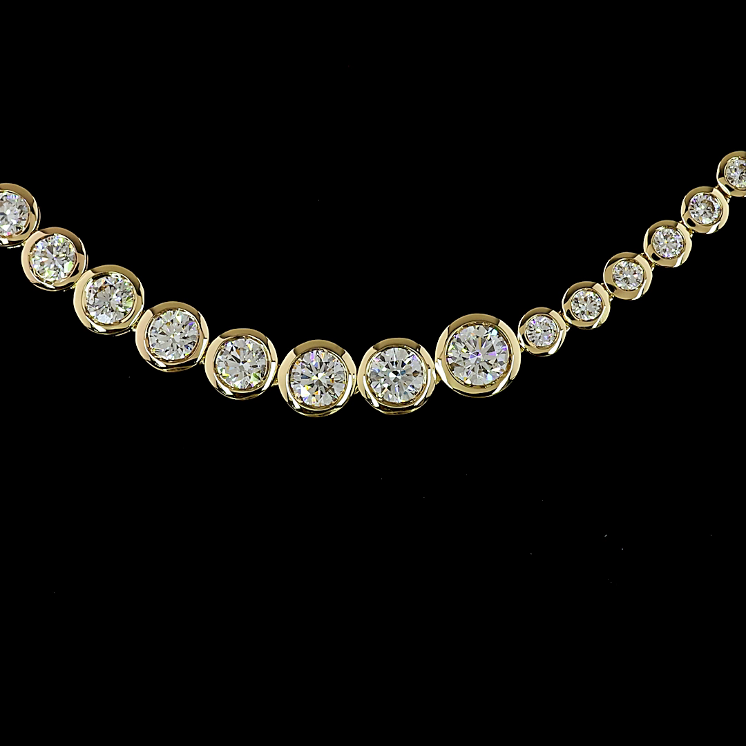 Lab-Grown 5.41 Carat Round E-VS Diamond 14K Yellow Gold Riviera Necklace