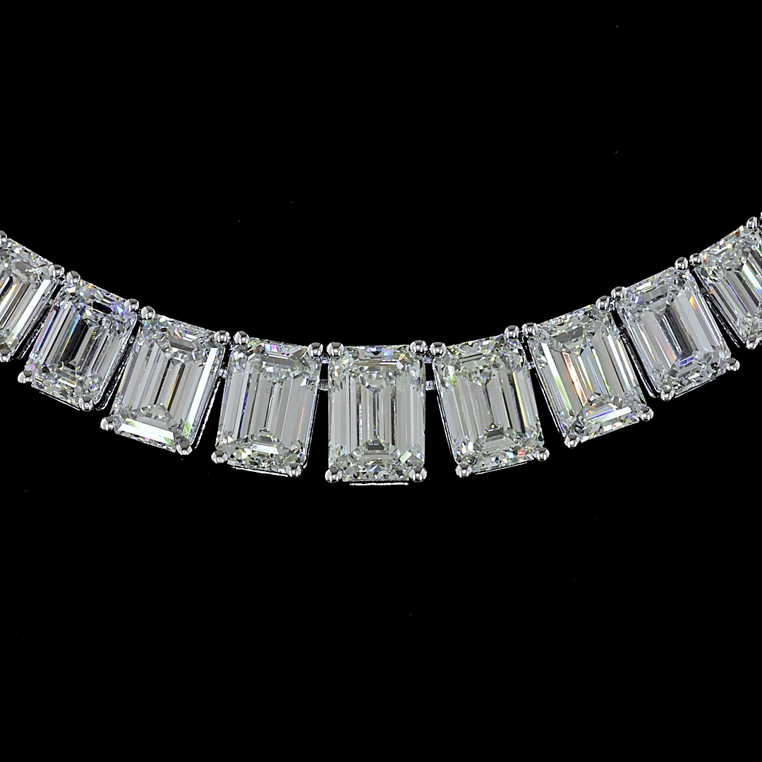 Lab-Grown 20.84 Carat Emerald E-VS Diamond 14K White Gold Riviera Necklace