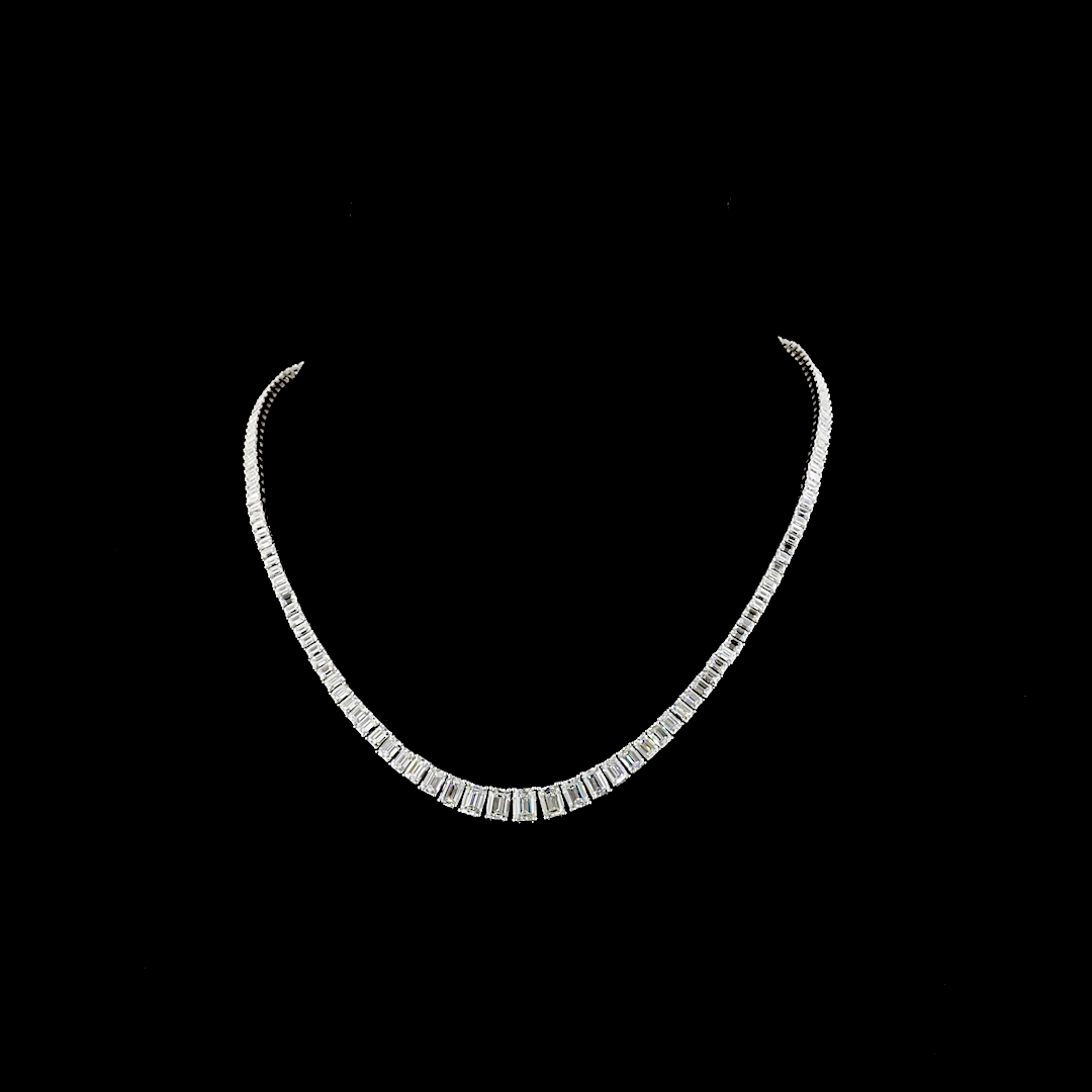 Lab-Grown 20.43 Carat Emerald E-VS Diamond 14K White Gold Tennis Necklace