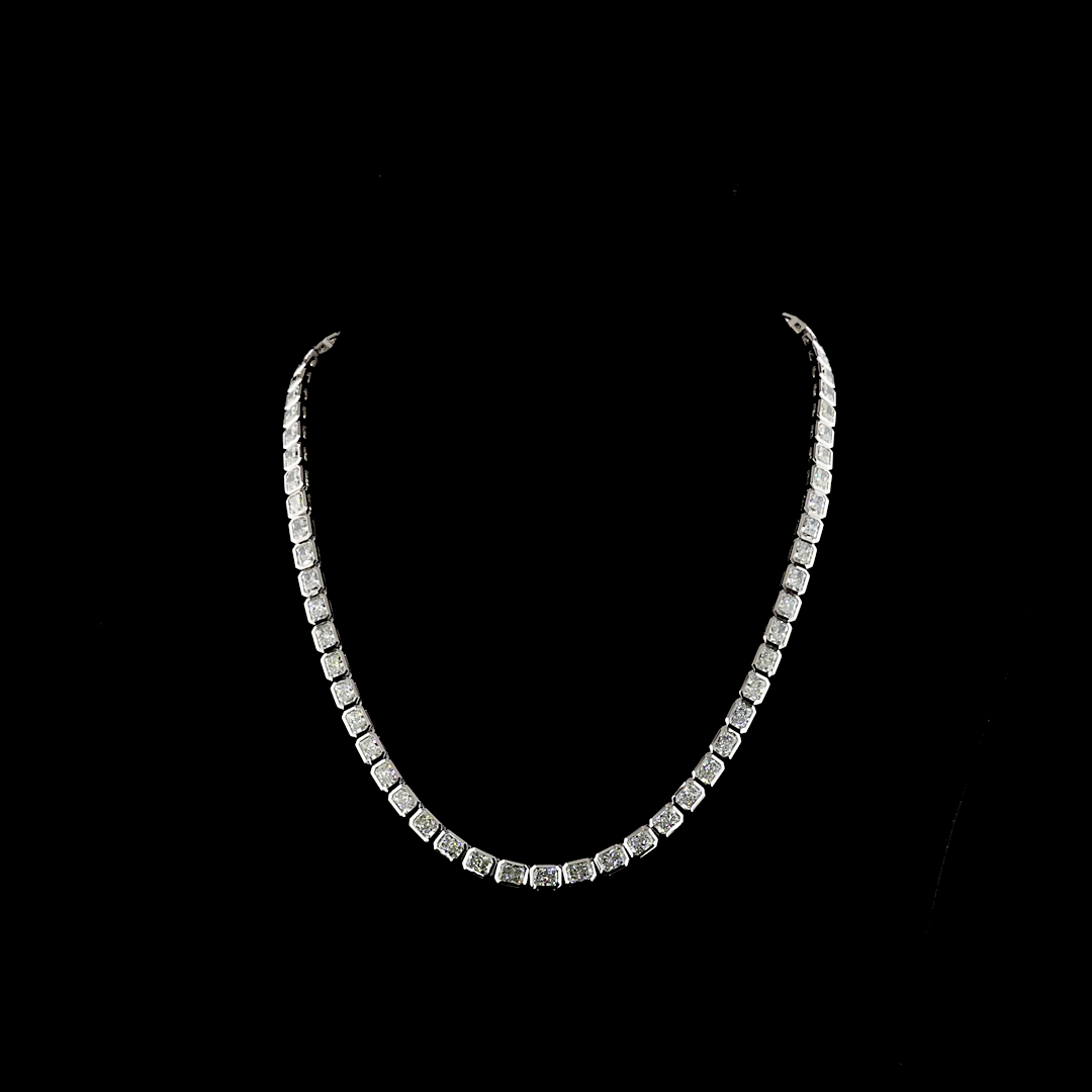 Lab-Grown 28.13 Carat Radiant F-VS1 Diamond 14K White Gold Tennis Necklace