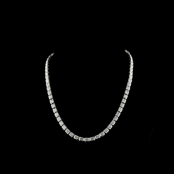 Lab-Grown 28.13 Carat Radiant F-VS1 Diamond 14K White Gold Tennis Necklace