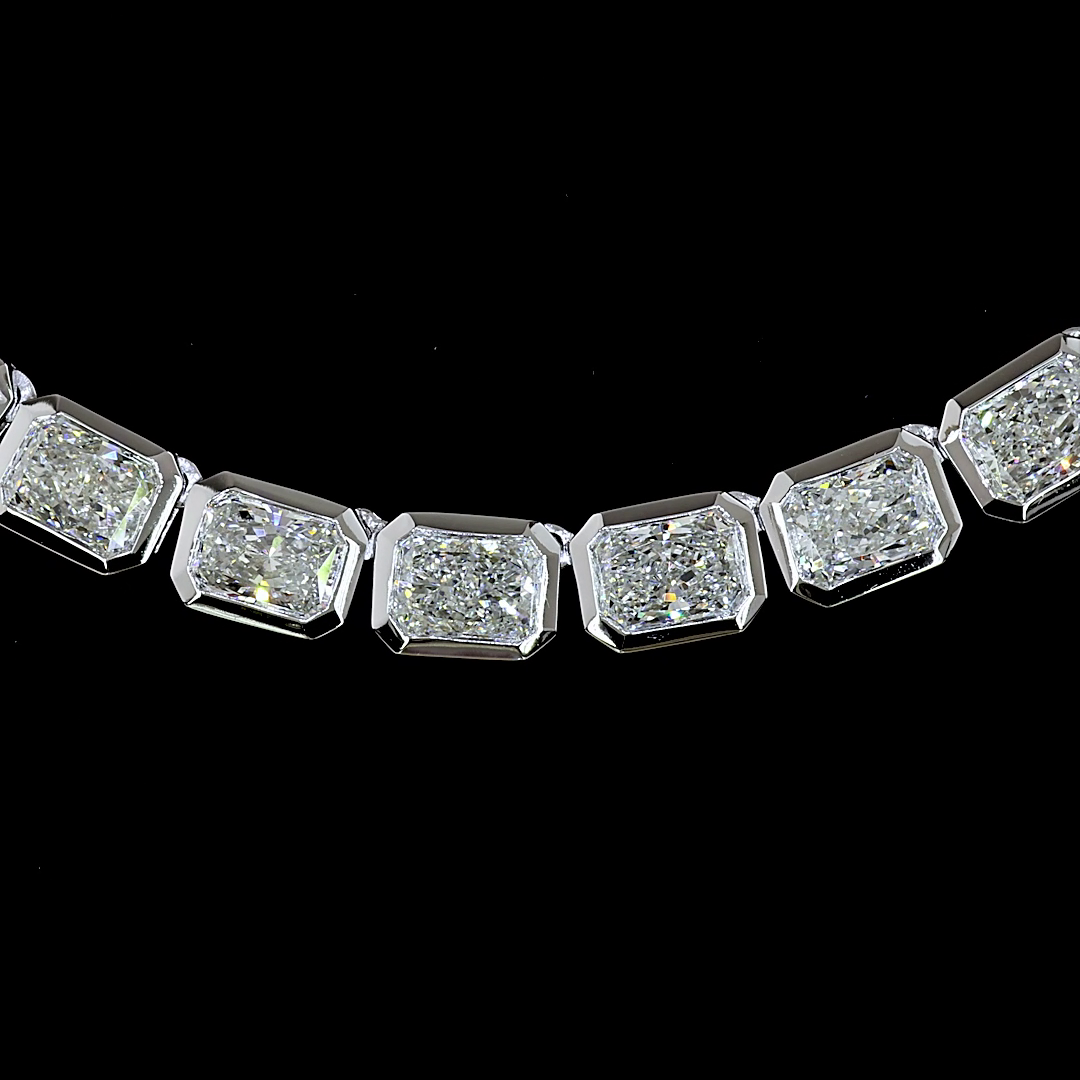 Lab-Grown 28.13 Carat Radiant F-VS1 Diamond 14K White Gold Tennis Necklace