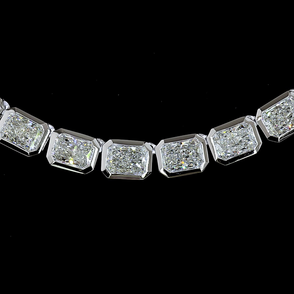 Lab-Grown 28.13 Carat Radiant F-VS1 Diamond 14K White Gold Tennis Necklace