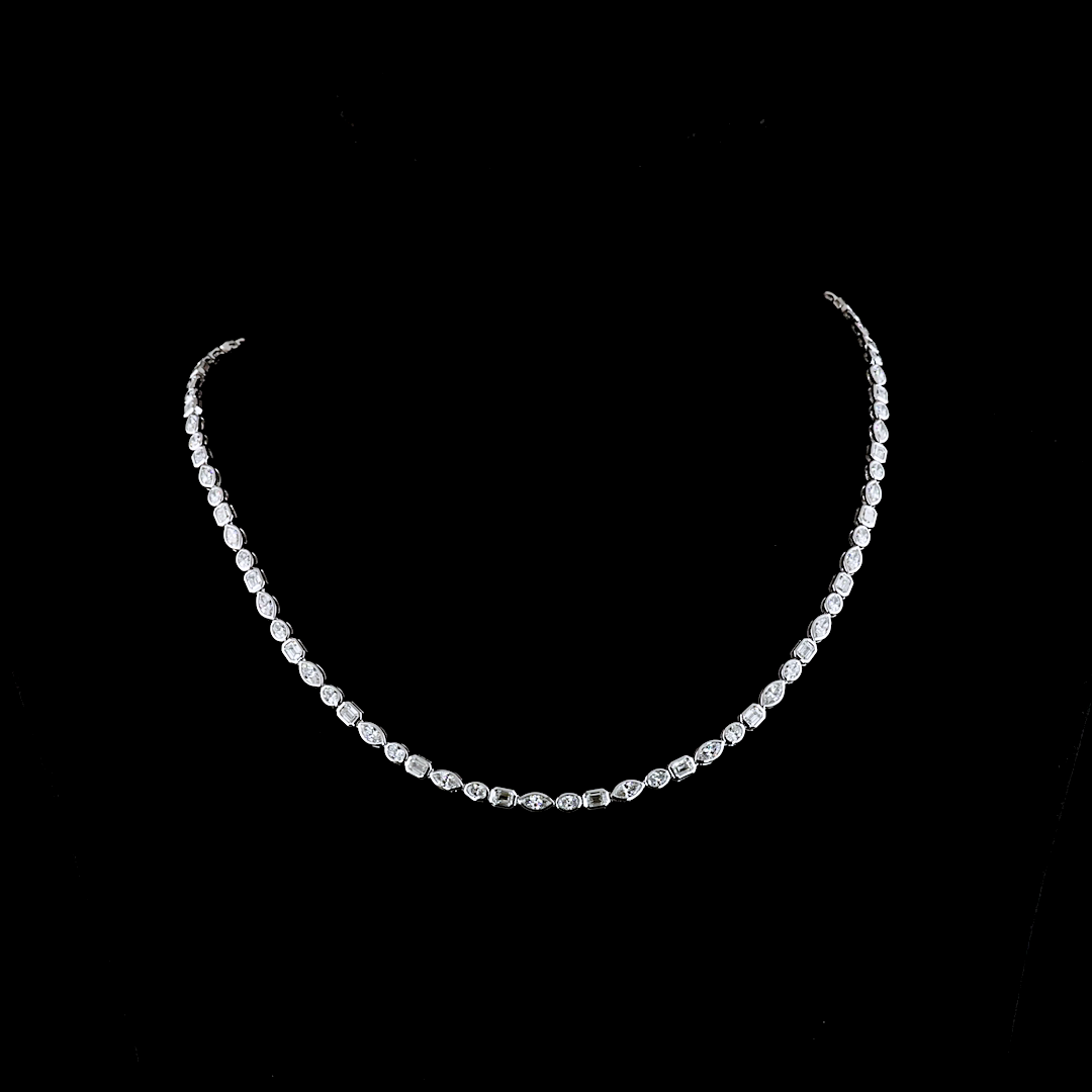 Lab-Grown 8.96 Carat Emerald E-VS Diamond 14K White Gold Tennis Necklace