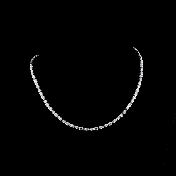 Lab-Grown 8.96 Carat Emerald E-VS Diamond 14K White Gold Tennis Necklace