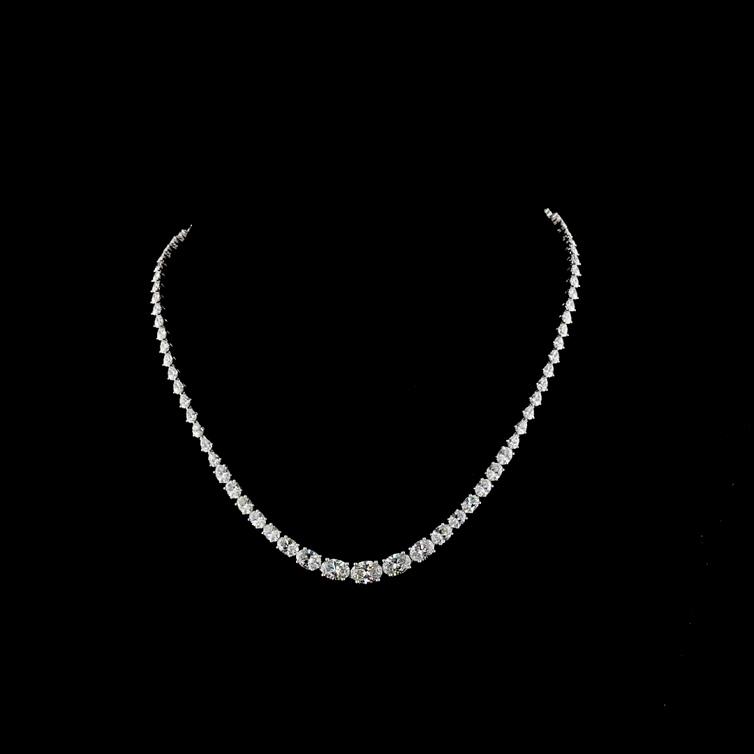 Lab-Grown 15.21 Carat Oval E-VS Diamond 14K White Gold Riviera Necklace